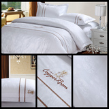 五星级酒店宾馆床上用品 高档纯棉白色贡缎提花 四件套 60支全棉