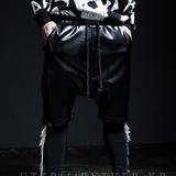 韩国代购男装韩版青年男士新款低裆系带直筒潮流皮革休闲哈伦短裤