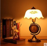 美式台灯卧室床头灯复古创意中式带钟表装饰台灯客厅老上海9347