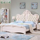 欧式古典奢华公主床 田园法式双人床卧室婚床1.8米象牙白雕花皮床