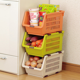 包邮日本进口可叠加塑料收纳筐厨房水果蔬菜置物架夹缝整理储物筐