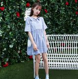 2016夏季新款韩版个性格子短袖宽松日系森女风娃娃领可爱连衣裙潮