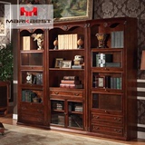 实木美式书柜书架书橱自由组合书柜带玻璃门简易现代收纳单个书柜
