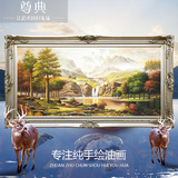 山水风景油画手绘欧式客厅装饰画过道玄关壁炉挂画壁画聚宝盆横幅