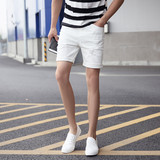 夏季男装 韩版男士修身纯色破洞短裤潮流可卷边三五分裤男5分裤子