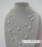 特价天然珍珠毛衣链S925纯银满天星款约8MM强光长款珍珠项链多层