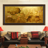 中式东南亚泰式 手绘金箔 抽象工艺金鱼油画 客厅沙发玄关装饰画