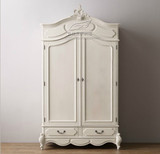 法式美式风格复古仿古白衣柜欧式古典雕花双开门储物衣柜卧室家具