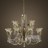 欧式奢华古典吊灯 美式铁艺客厅灯具 金银色田园树脂雕花水晶灯饰