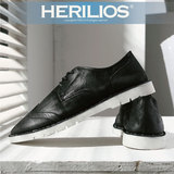 HERILIOS布洛克雕花男鞋英伦潮流时尚系带日系潮男士真皮休闲皮鞋