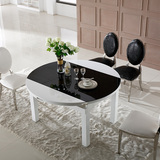 现代简约实木脚餐桌椅组合烤漆圆形6人饭桌黑色钢化玻璃餐厅桌子