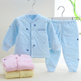 婴儿内衣套装春秋季新生儿衣服0-3-6月9加厚夹棉宝宝保暖内衣纯棉