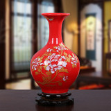 包邮景德镇陶瓷装饰摆件中国红花瓶新房装饰红色家居工艺品摆件品