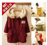 2015韩版工装棉衣加厚保暖加绒羊羔毛连帽中长款棉服大码女装外套