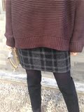 2014秋冬新款 格子羊毛呢半裙包臀修身 松紧腰不粘毛加厚
