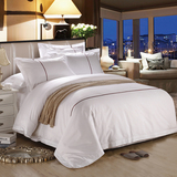 五星级酒店宾馆会所床上用品全棉四件套60s纯棉白色贡缎平纹加密