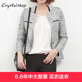 CRYSTALSHOP棉麻女士修身小西装韩版显瘦短款休闲通勤OL外套