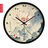 汉仪墨迹 正品包邮 创意艺术中式古典荷花挂钟 客厅静音石英钟表