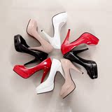 新款12CM超高跟女鞋防水台单鞋红色细跟女婚鞋夜店鞋T台演出鞋子