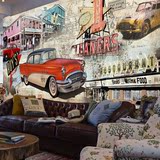 复古怀旧欧美风时尚涂鸦3D汽车餐厅客厅沙发电视背景墙墙纸壁画