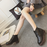 2015秋冬新款低跟粗跟短靴女防水台系带马丁靴英伦加绒女靴韩版