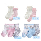 英氏秋冬婴儿袜男女宝宝花边中筒袜子两双装新生儿袜不勒脚三双装