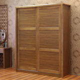实木衣柜 胡桃木色储物柜现代简约中式推拉门 卧室衣柜特价