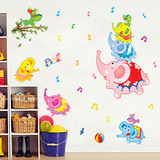 可移除墙贴 大象音符 可爱卡通儿童房幼儿园卧室背景墙音乐动物贴