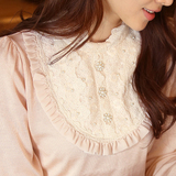韩国淑女钉珠粉色小立领蕾丝花边套头毛衣长袖女针织衫打底衫秋冬