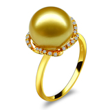 花容 天然海水珍珠 南洋黄金珍珠裸珠女款戒指 18K金戒指珠宝正品