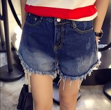 2016夏季短裤新款直筒裤女装高腰深色韩版常规棉弹牛仔布牛仔裤