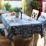桌旗美式乡村高档纯棉花鸟系列印花桌布餐桌布艺茶几装饰布艺餐垫
