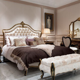 法式实木床时尚创意欧式床双人床奢华婚床真皮床金色新古典床