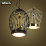 北欧创意铁艺鸟笼吊灯LED现代餐厅咖啡厅新古典金色小鸟装饰灯具