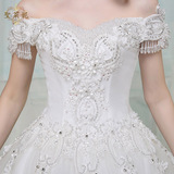 一字肩婚纱2015冬季新款新娘齐地女蕾丝绑带韩版大码修身结婚礼服