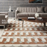 几何半圆形图案现代客餐厅茶几卧室床边可定制橘桔色纯羊毛地毯