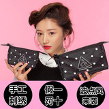 韩国stylenanda正品代购3CE可爱点点波点圆点刺绣黑色化妆包