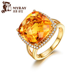 米莱珠宝10.56克拉黄水晶黄金戒指女款 18K金钻石镶嵌 彩色宝石