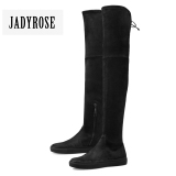 JADYROSE显瘦2015新款冬季平底过膝长靴系带圆头长筒瘦腿弹力女靴