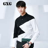 GXG男装 2016夏季新品 修身时尚黑白色休闲长袖男士衬衫#62803007