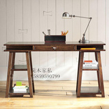 复古全实木电脑桌现代办公桌子简约书桌书架家用简易电脑桌台式桌
