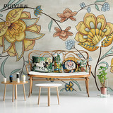蕊西 田园花卉大型个性壁画  抽象艺术电视背景墙 卧室客厅墙壁纸