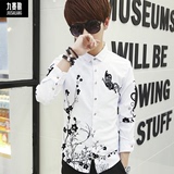 韩版男士修身型衬衣青少年刺绣长袖帅气衬衫学生短袖男夏季衣服潮