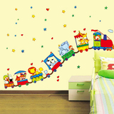 卡通墙贴画可移除儿童房间可爱贴纸宝宝卧室环保墙贴 动物轨道车