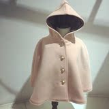 YepApril童装 2016春秋新款粉色全羊毛斗篷披肩外套女童宝宝儿童