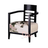 新中式休闲椅酒店洽谈椅水曲柳实木单人沙发椅印花茶椅样板房家具