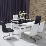 皇宇顾家 餐桌椅组合简约现代多功能可伸缩折叠玻璃实木圆餐桌