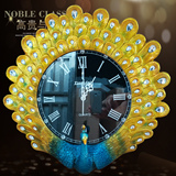 欧式创意彩色孔雀钟时尚树脂挂钟凤凰工艺品创意客厅钟表装饰壁钟