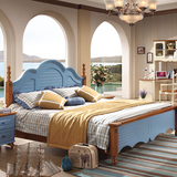 地中海蓝色床 1.5米田园公主床 美式乡村1.8米 双人床 高箱储物床