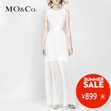 MO&Co.镂空露腰修身无袖背心百褶连衣裙长裙MA162SKT64 moco
